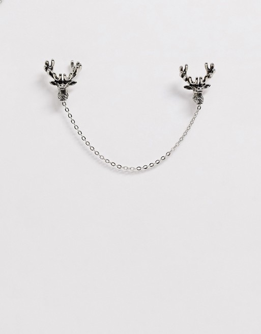 Twisted Tailor collar chain with stag in silver