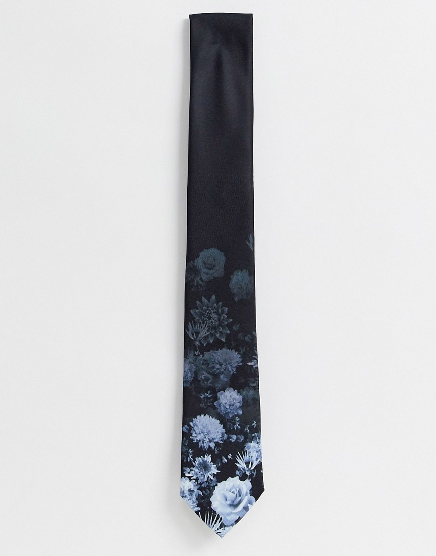 Twisted Tailor - Cravatta con stampa floreale sfumata blu navy