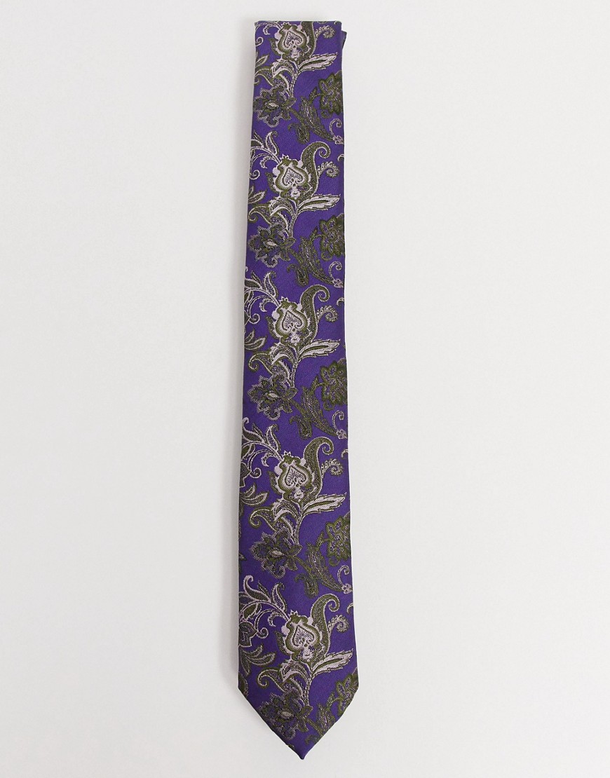 Twisted Tailor - Cravatta in jacquard viola con stampa cachemire a fiori