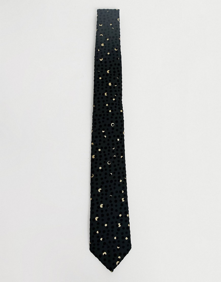 Twisted Tailor - Cravatta nera con motivo a pois floccato-Nero