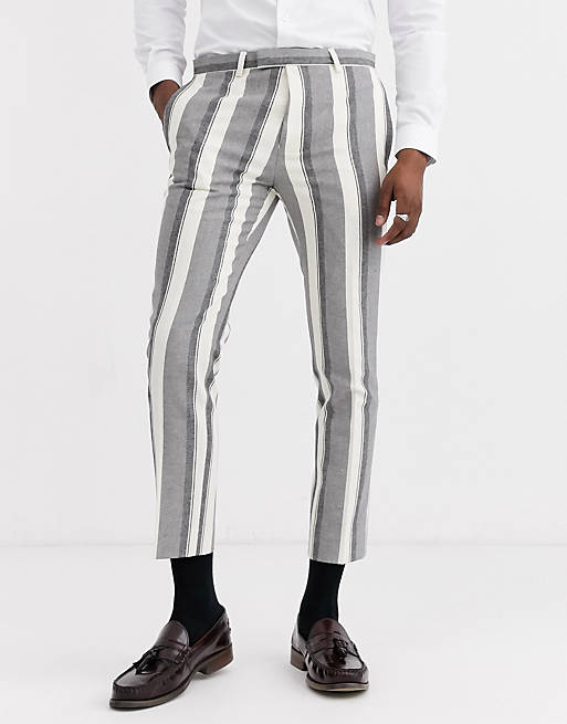 Twisted Tailor cropped tapered suit trouser in wide stripe stone | ASOS