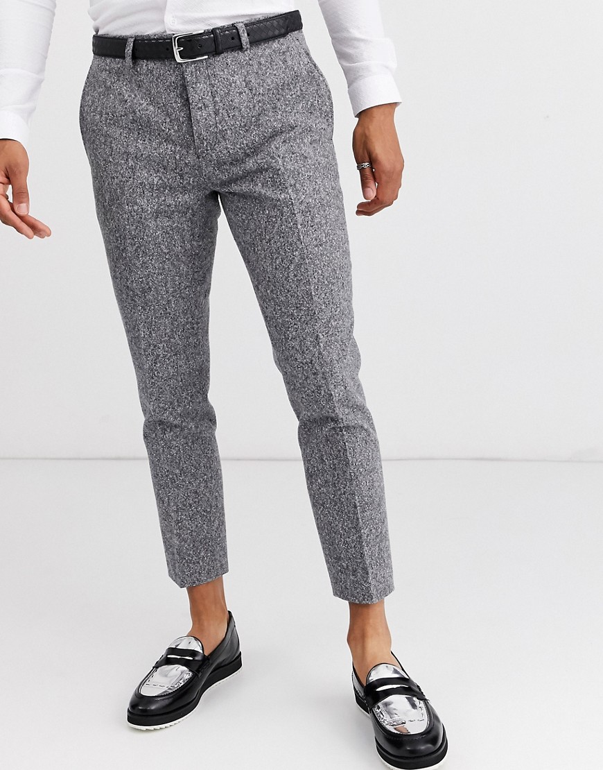 Twisted Tailor cropped tapered trousers in grey flec