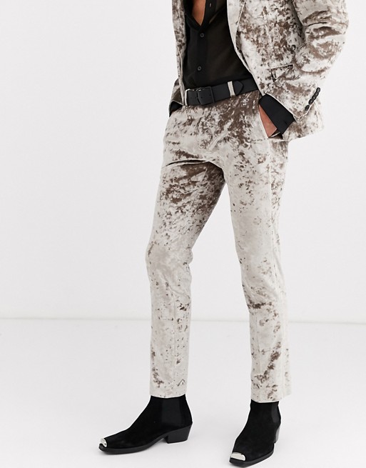 Twisted Tailor crushed velvet suit trousers in champagne