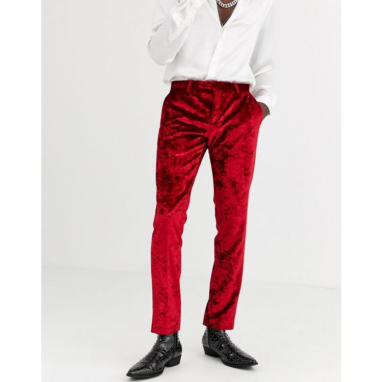 Twisted Tailor crushed velvet suit trousers in red