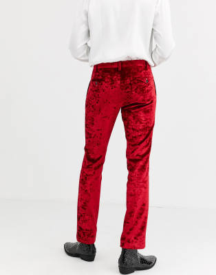 Twisted Tailor crushed velvet suit trousers in red | ASOS