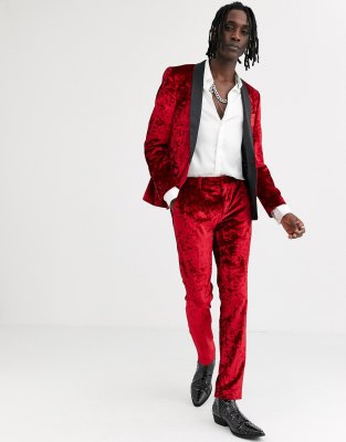 red velvet trouser suit