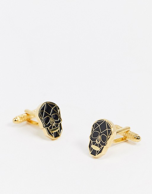 Twisted Tailor cufflinks with geo skull in gold