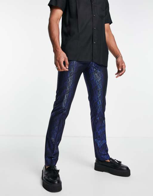 Twisted Tailor – Czarne spodnie garniturowe w metaliczny foliowany wzór, 4 z 4