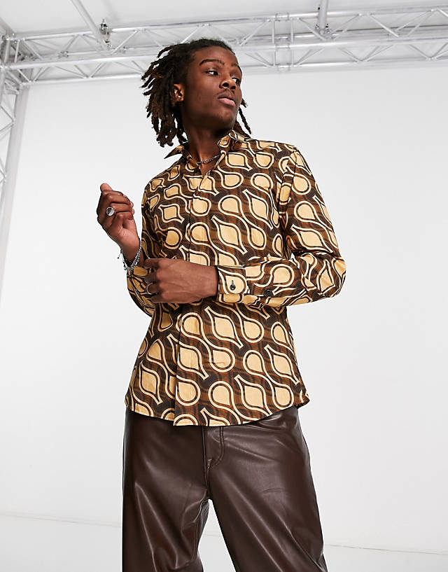 Twisted Tailor - dembele printed shirt in dark brown