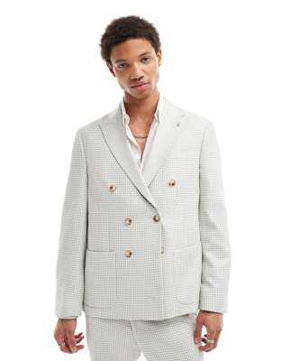 Twisted Tailor Twisted Tailor dogstooth double breasted slim suit jacket in sage green-Multi