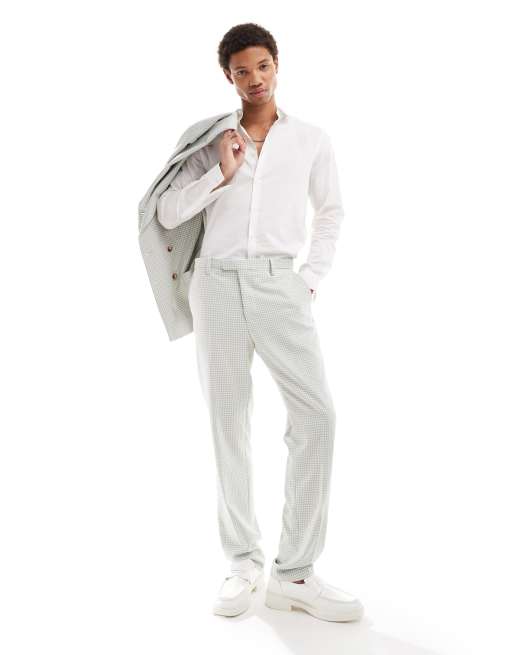 Twisted Tailor dogstooth double breasted slim suit pant in sage green