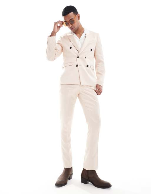Twisted Tailor double breasted skinny suit jacket in champagne