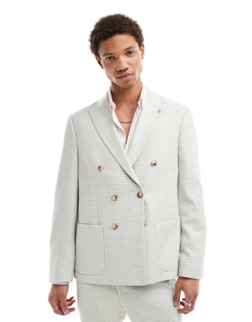 Twisted Tailor - Double breasted smal colbert met pied-de-poule in saliegroen