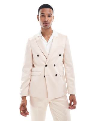 Twisted Tailor Double Breasted Suit Jacket In Champagne-pink