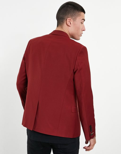 Twisted Tailor double breasted suit jacket in rust brown