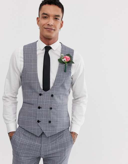 Twisted Tailor Egnew suit vest in gray check ASOS