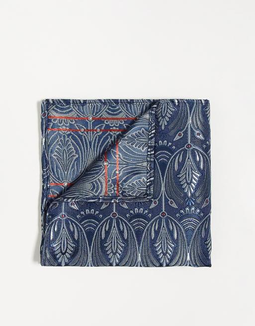 Twisted Tailor – Einstecktuch in Blau mit Pfauenfeder-Design