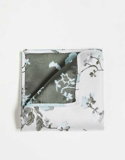 Twisted Tailor – Einstecktuch in Weiß mit Blumendesign in Silber