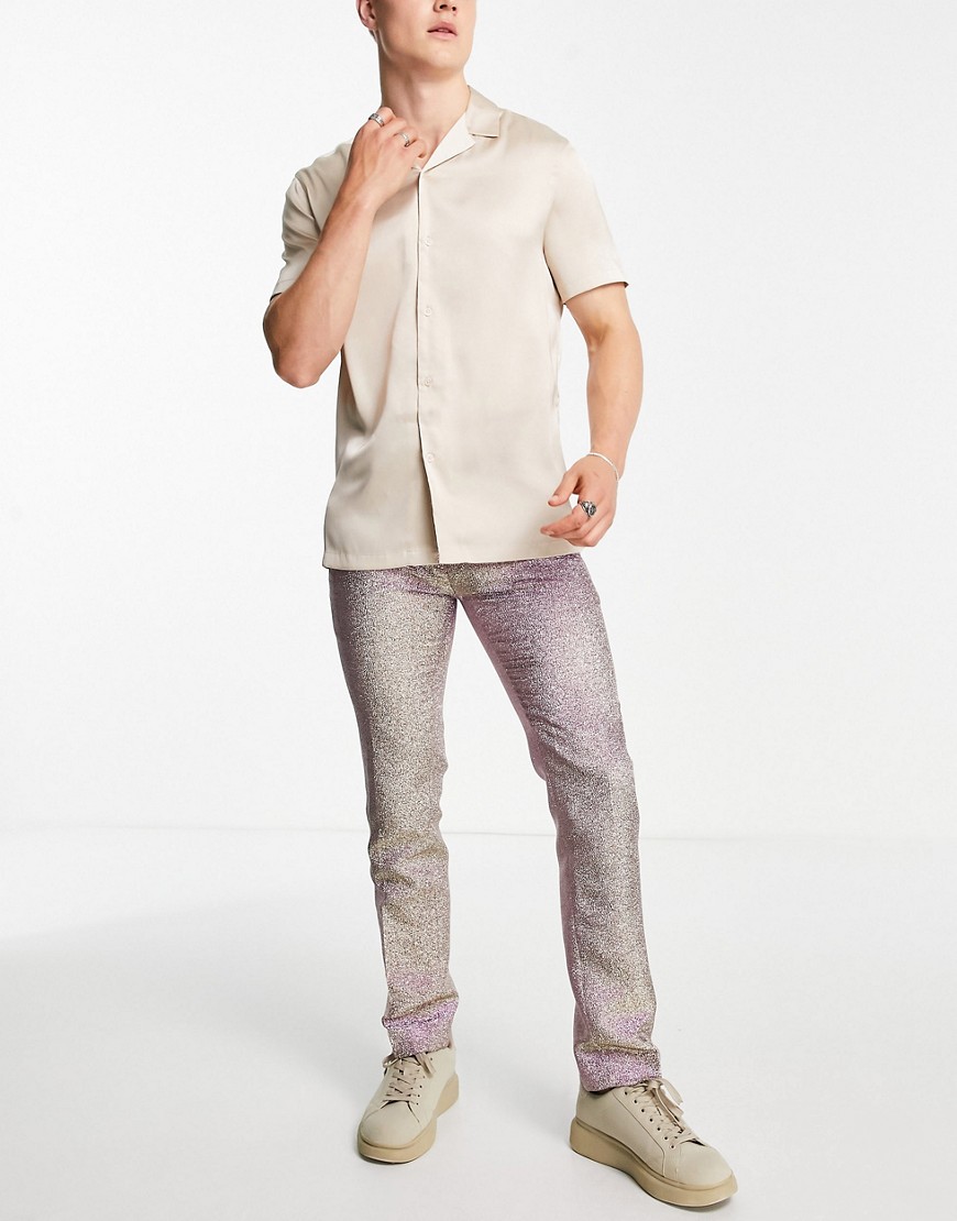 Twisted Tailor - Elegante bukser i champagnefarve med glimmer-Multifarvet