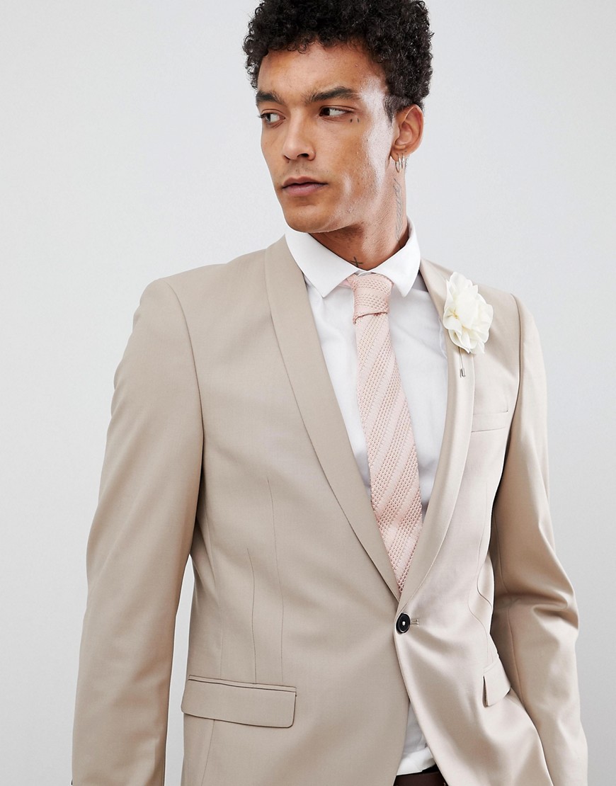 Twisted Tailor Ellroy wedding super skinny suit jacket in beige