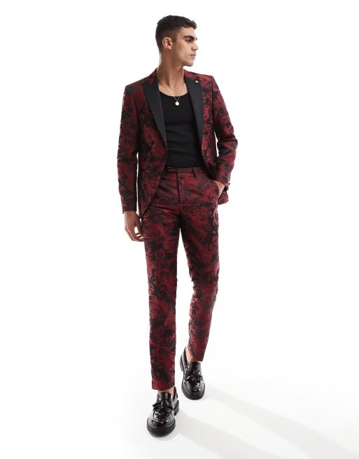 Twisted Tailor - Ersat - Co-ord set van pak met bloemenprint in rood