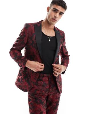 Twisted Tailor Ersat slim suit jacket in red floral co-ord