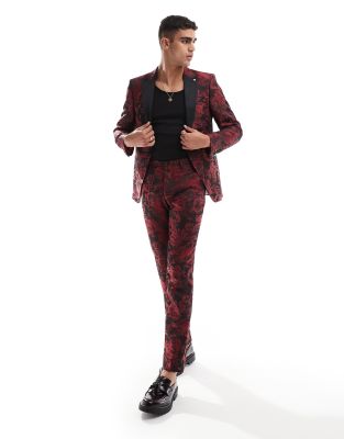 Ersat slim suit pants in red floral - part of a set