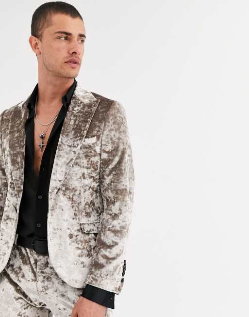 Twisted Tailor – Superenger Smoking aus Knittersamt in Champagner, 2 von 3