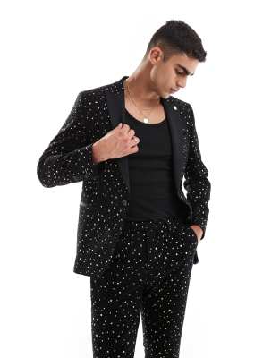 Twisted Tailor Farrow skinny suit jacket in black and gold co-ord-Multi