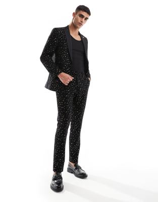 Twisted Tailor Farrow skinny suit jacket in black and gold - part of a set