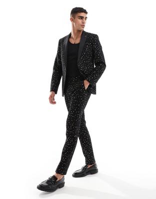 Twisted Tailor Farrow skinny suit trousers in black and gold co-ord-Multi