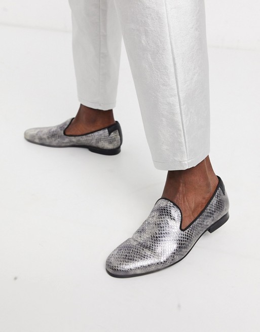 Twisted Tailor faux snakeskin loafer in champagne
