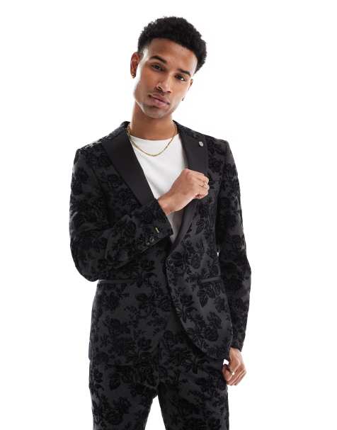 Twisted Tailor Fleet suit jacket in black and charcoal floral (part of a set) - view 1