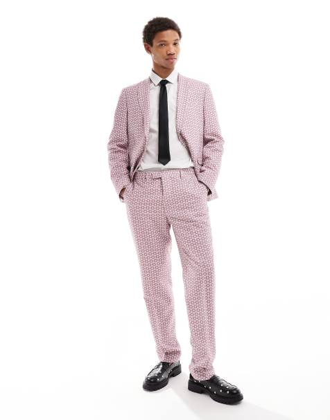 Twisted Tailor floral jacquard slim trouser in mauve - view 1