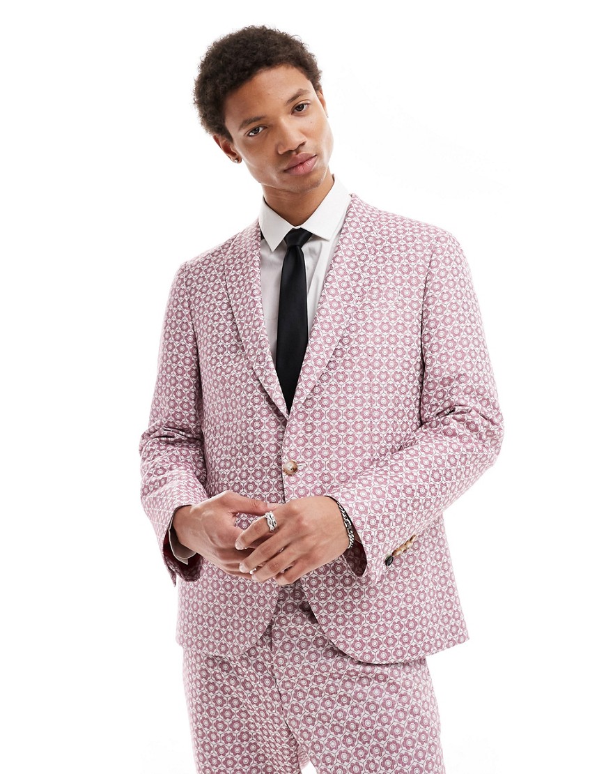 Twisted Tailor floral jacquard suit jacket in mauve-Multi