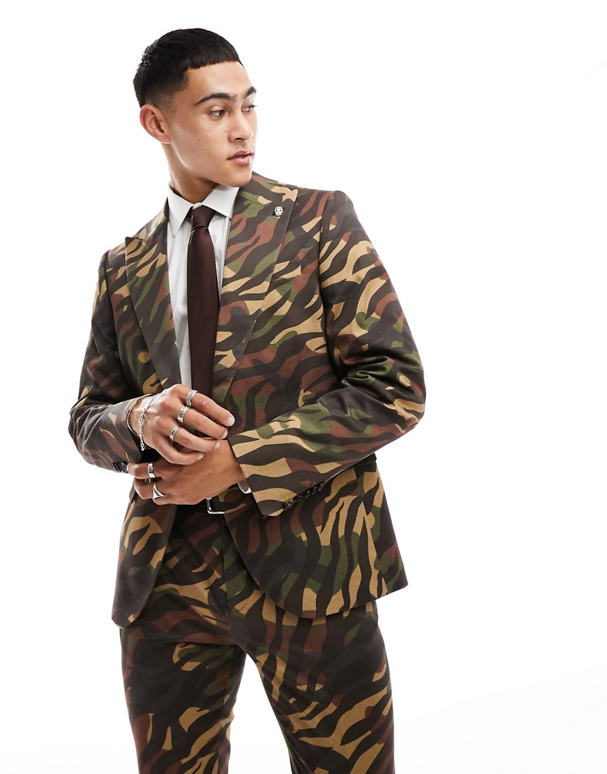 Twisted Tailor gables tiger camo suit jacket in brown
