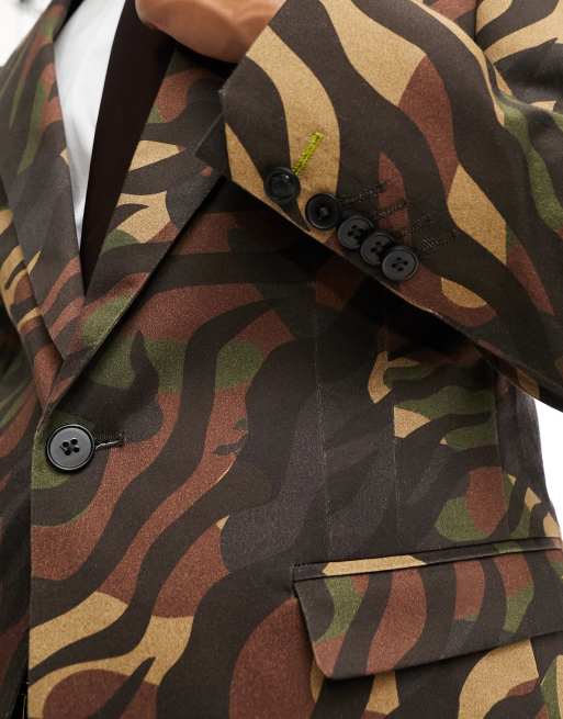 Twisted Tailor gables tiger camo suit jacket in brown