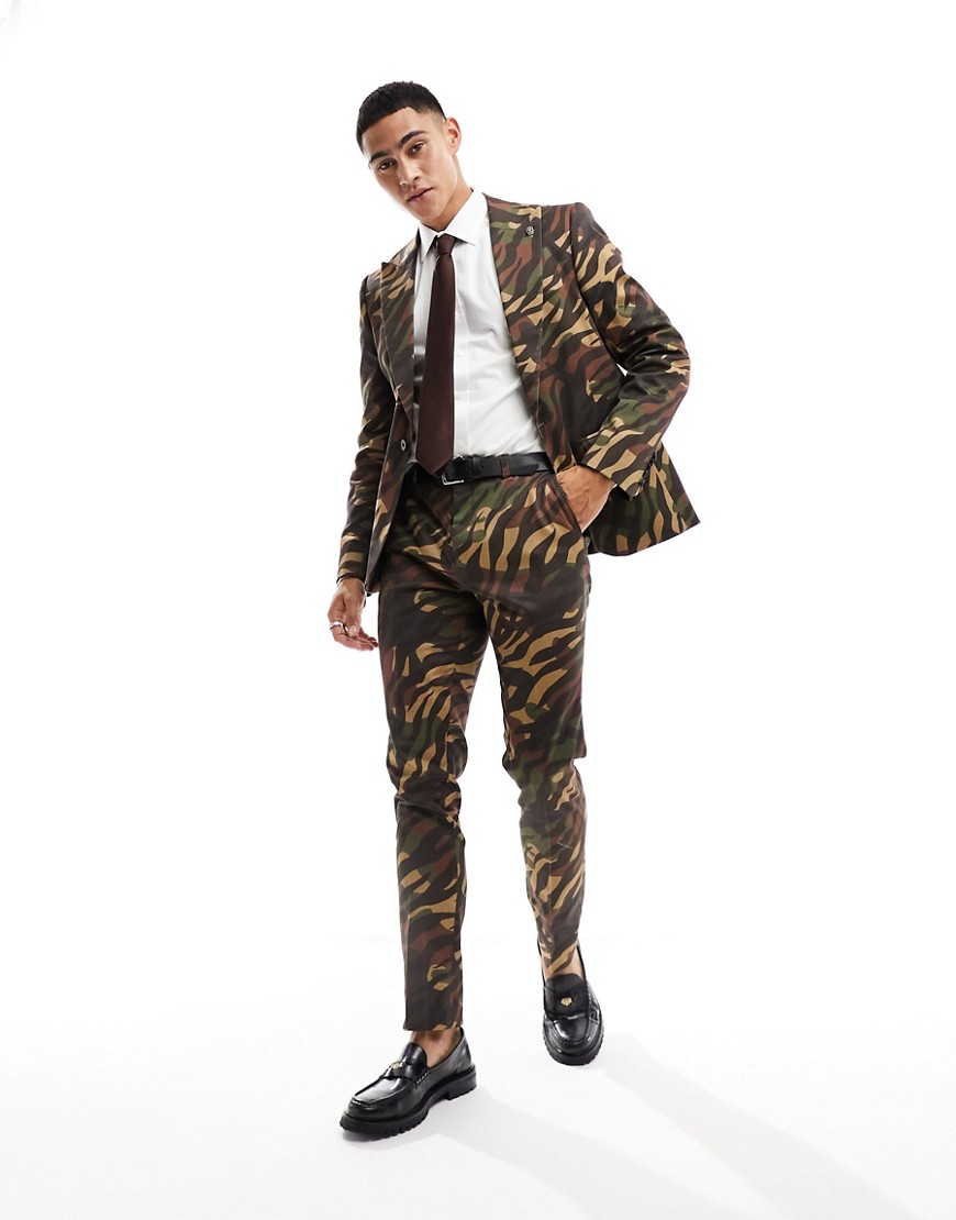 Twisted Tailor gables tiger camo suit trousers in brown