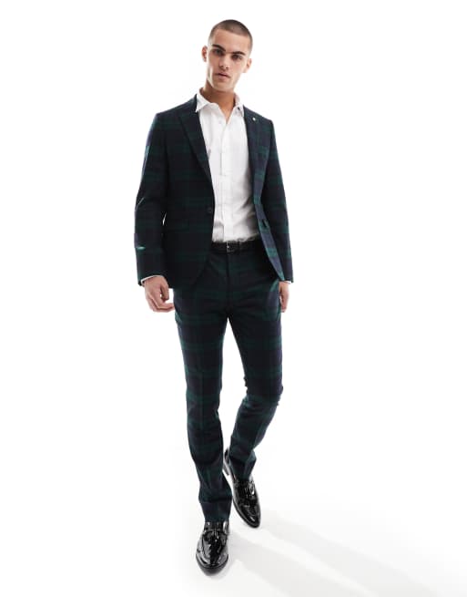 Twisted Tailor - Geruite co-ord set van pak in groen en marineblauw