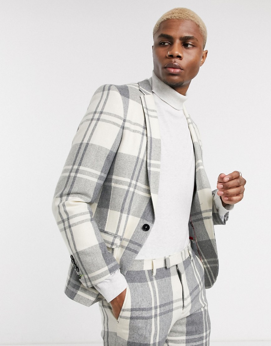 Twisted Tailor - Giacca da abito a quadri color crema e grigi