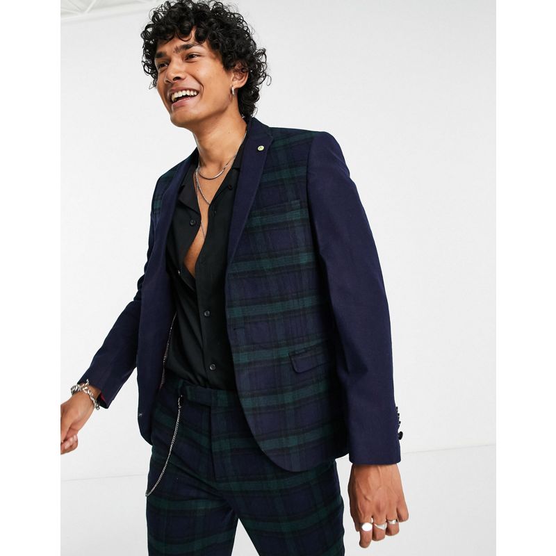 Idee Regalo San Valentino per lui Twisted Tailor - Giacca da abito con maniche a contrasto verde e blu navy a quadri
