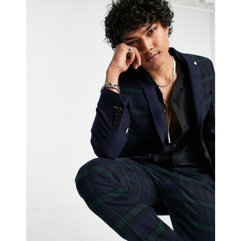 Idee Regalo San Valentino per lui Twisted Tailor - Giacca da abito con maniche a contrasto verde e blu navy a quadri