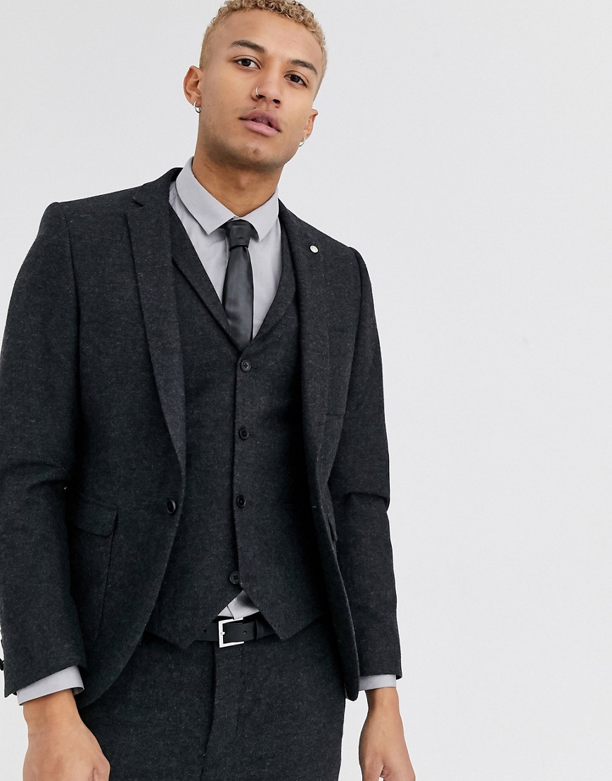 Twisted Tailor - Giacca da abito super skinny grigio scuro con tasche applicate