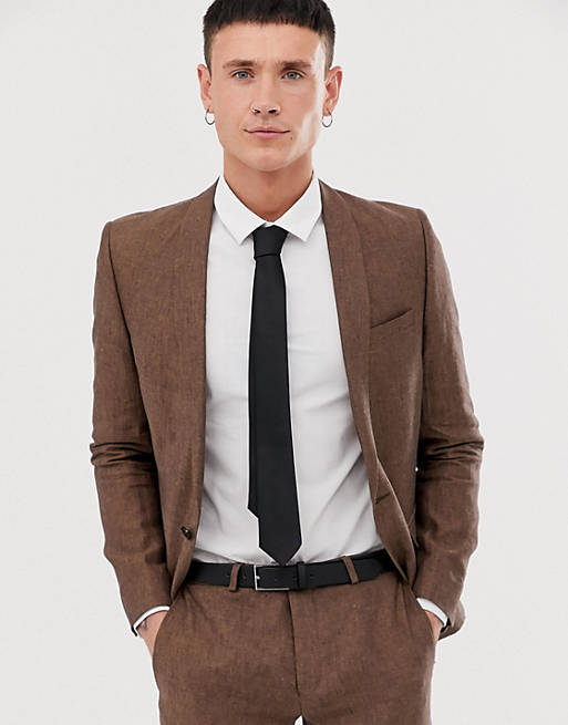 Giacca da abito skinny in lino marrone Asos Uomo Abbigliamento Abiti eleganti 