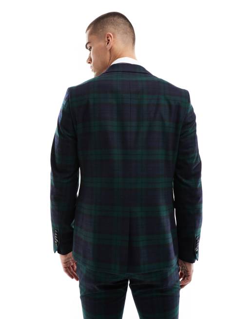 Twisted Tailor Giacca da abito verde e blu navy a quadri in