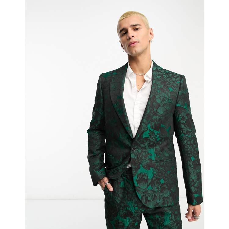 Twisted Tailor gilmour suit jacket in green textured floral