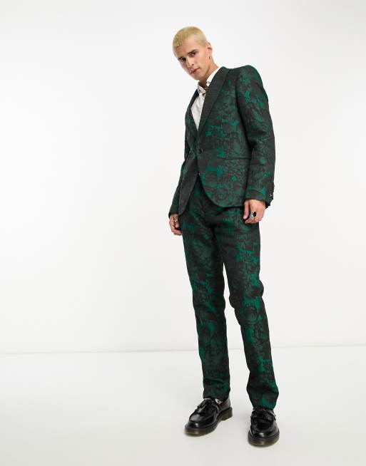 Twisted Tailor gilmour suit jacket in green textured floral jacquard