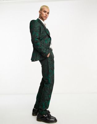 Twisted Tailor gilmour suit trousers in green textured floral jacquard - ASOS Price Checker