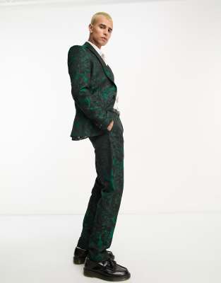 Twisted Tailor gilmour suit trousers in green textured floral jacquard - ASOS Price Checker