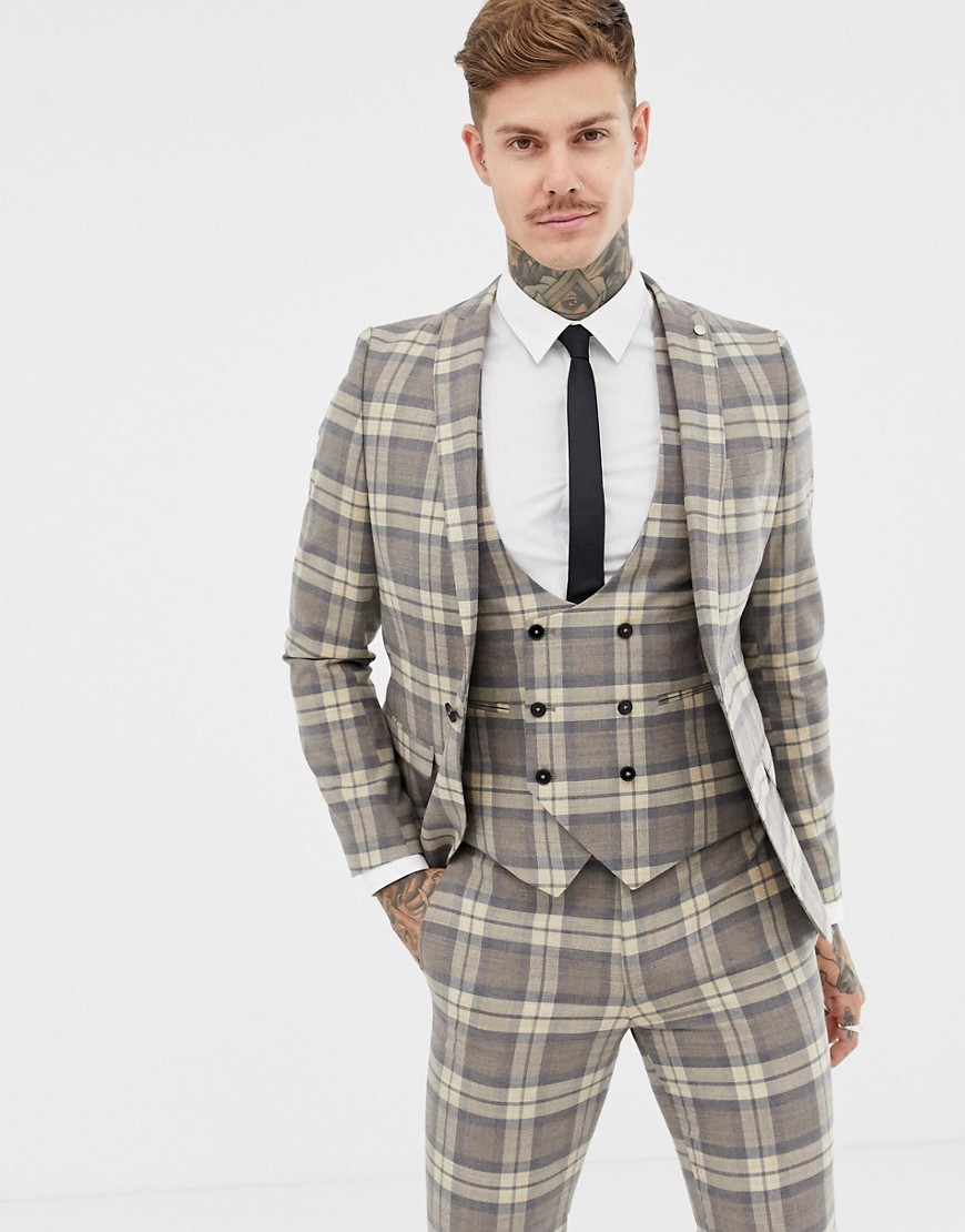 Twisted Tailor Ginger super skinny suit jacket with stone check-Grey